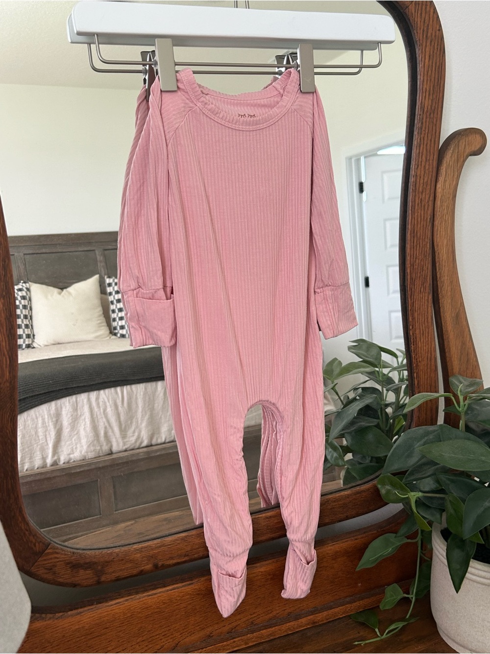 Little Sleepies Ribbed Pink Convertible Romper Pajamas